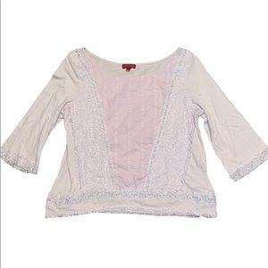 Anthropologie One September Boho Bohemian Lace-trim 3/4 Sleeve Top | Women's S